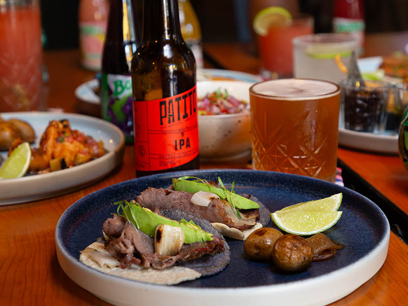 mexican sampler lunch plate with beer at mayakoba