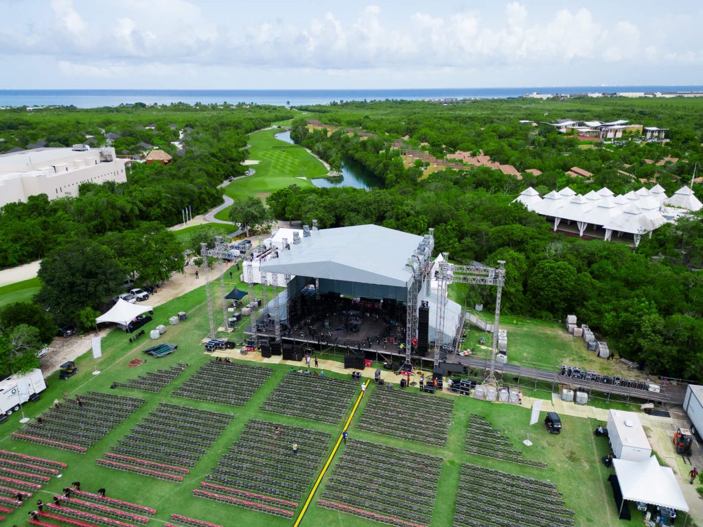 open-air concert venue at mayakoba's golf course with ocean view