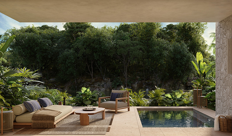 hotel suite terrace at alila mayakoba overlooks canal waters