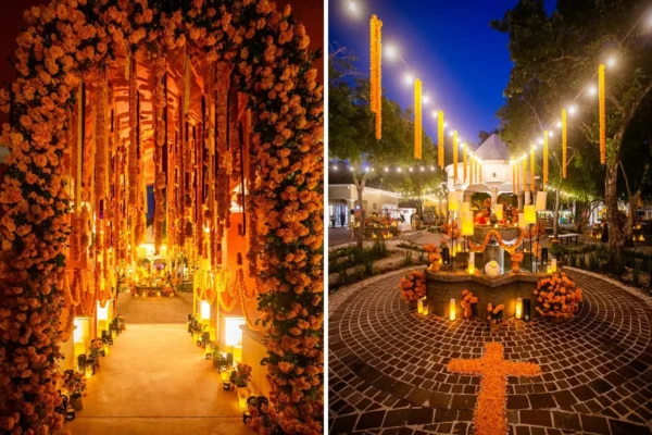 beautiful decoration with flowers cover mayakoba town square