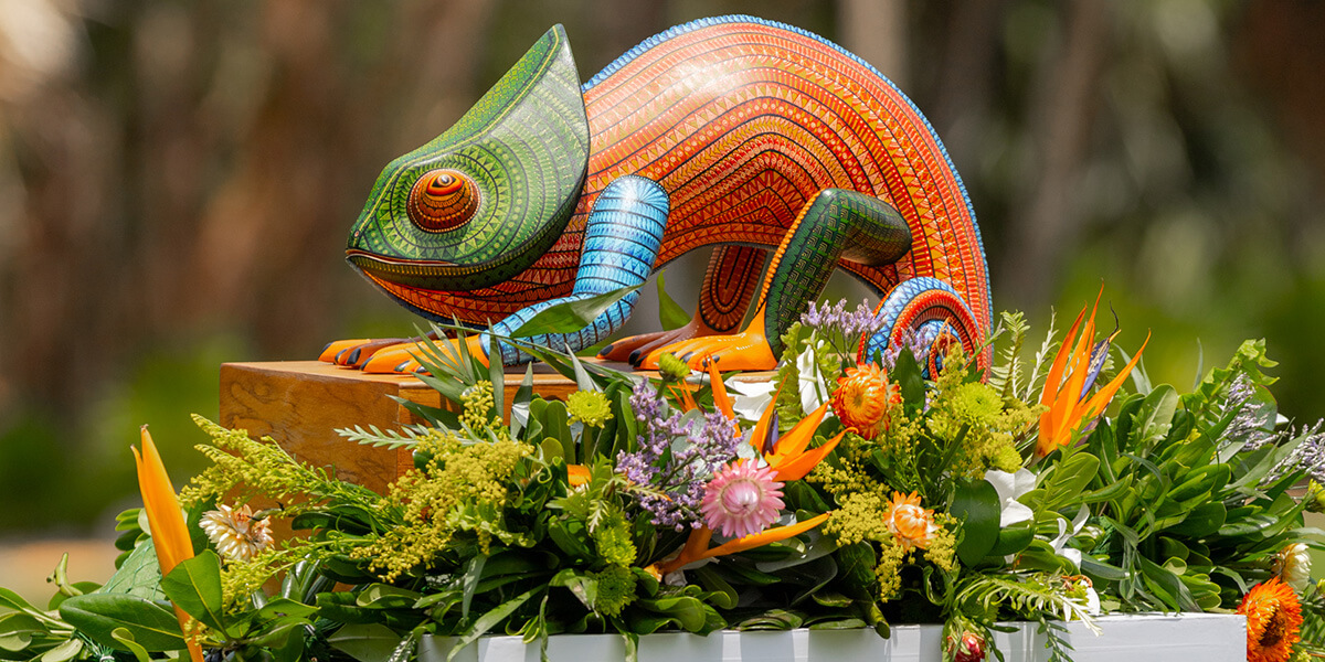 chameleon trophy in traditional mexican design